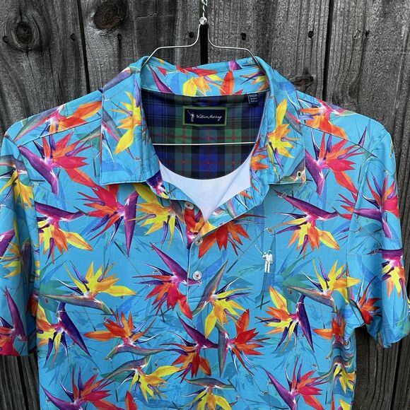 William Murray Birds Of A Feather Men’s Medium Golf Polo Blue Tropical Exotic - Picture 3 of 11